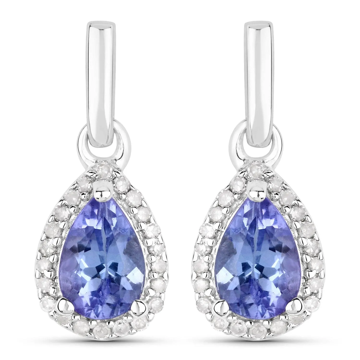 0.86 Carat Genuine Tanzanite And White Diamond .925 Sterling Silver Earrings