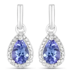 0.86 Carat Genuine Tanzanite And White Diamond .925 Sterling Silver Earrings