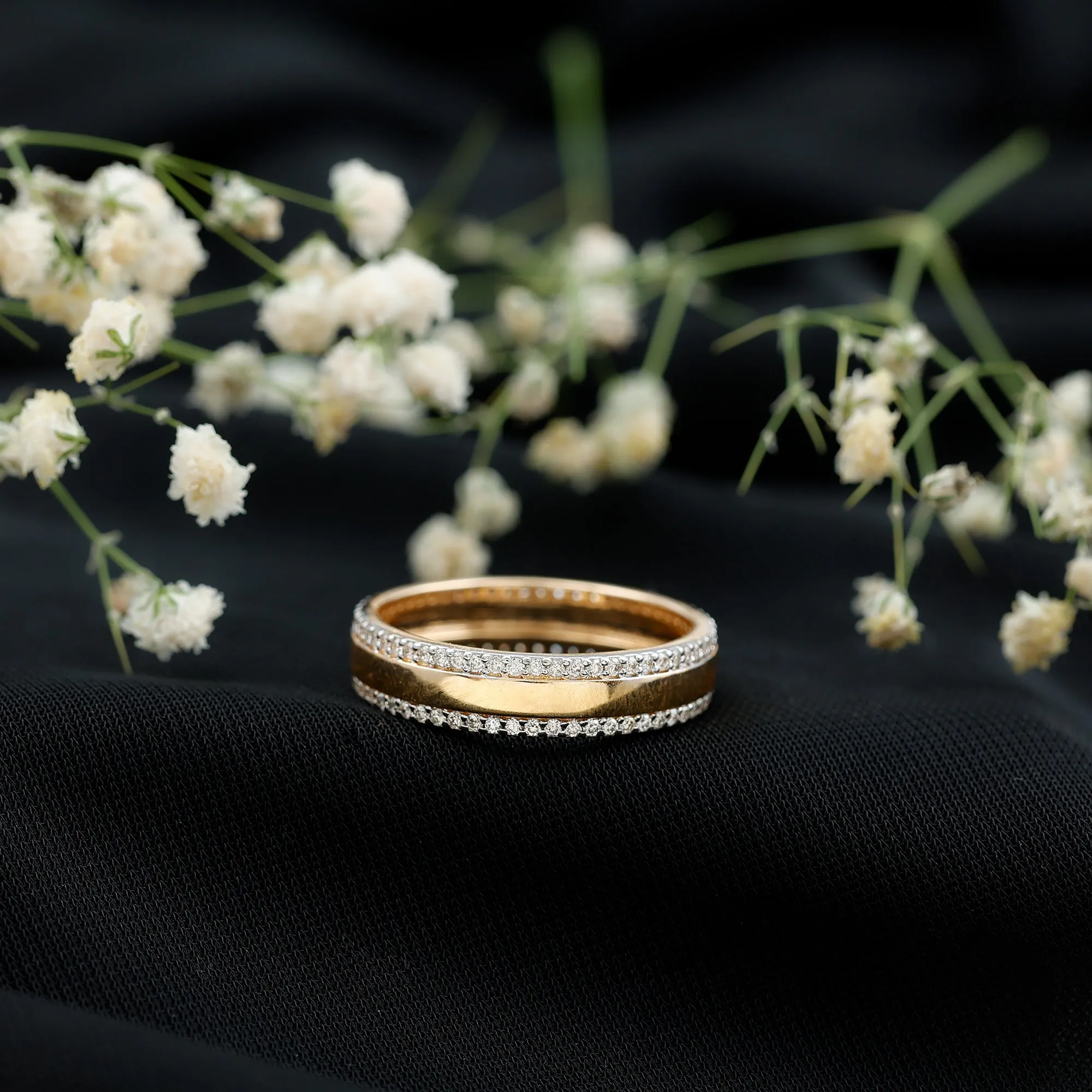 1 CT Diamond Brushed Finish Gold Band Ring