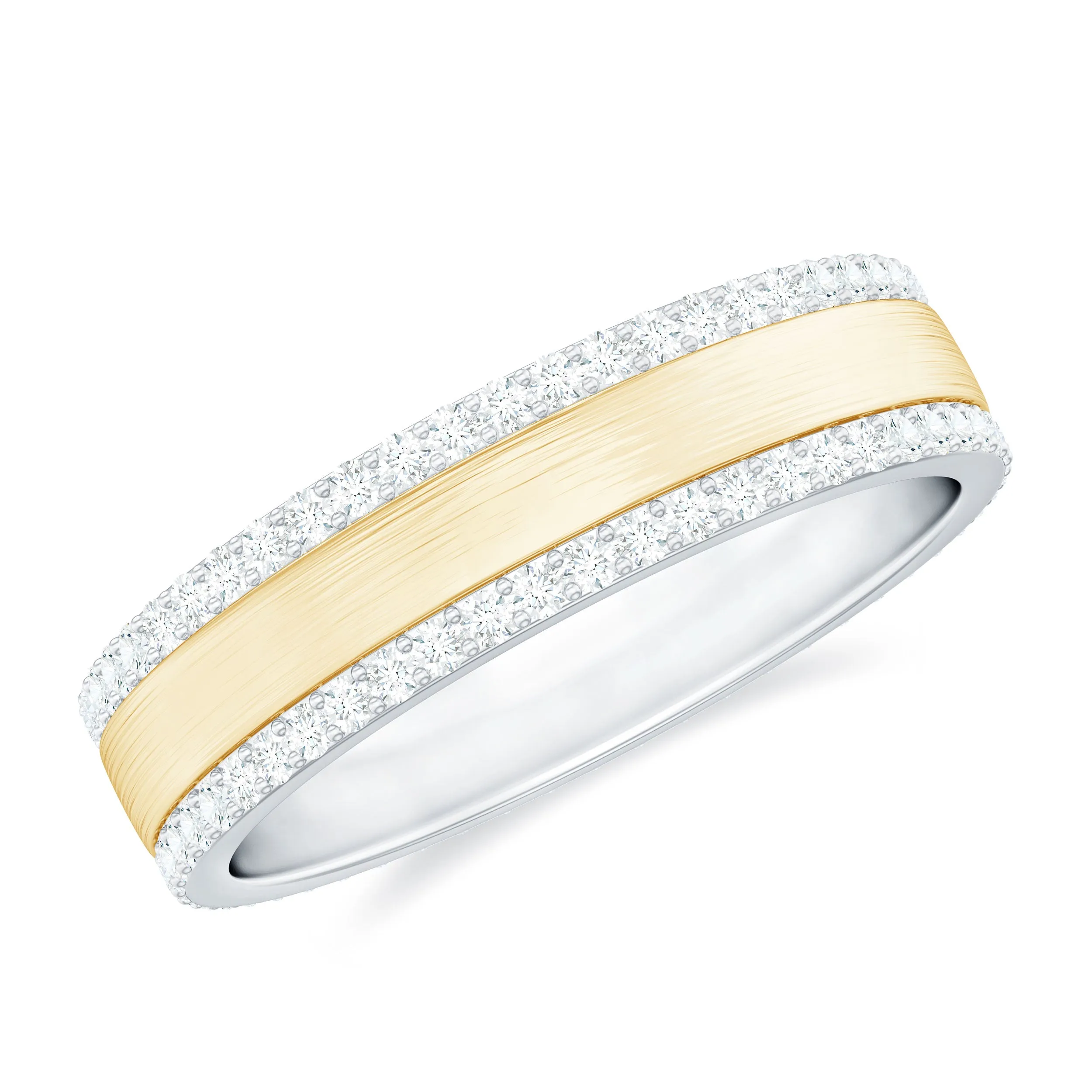 1 CT Diamond Brushed Finish Gold Band Ring