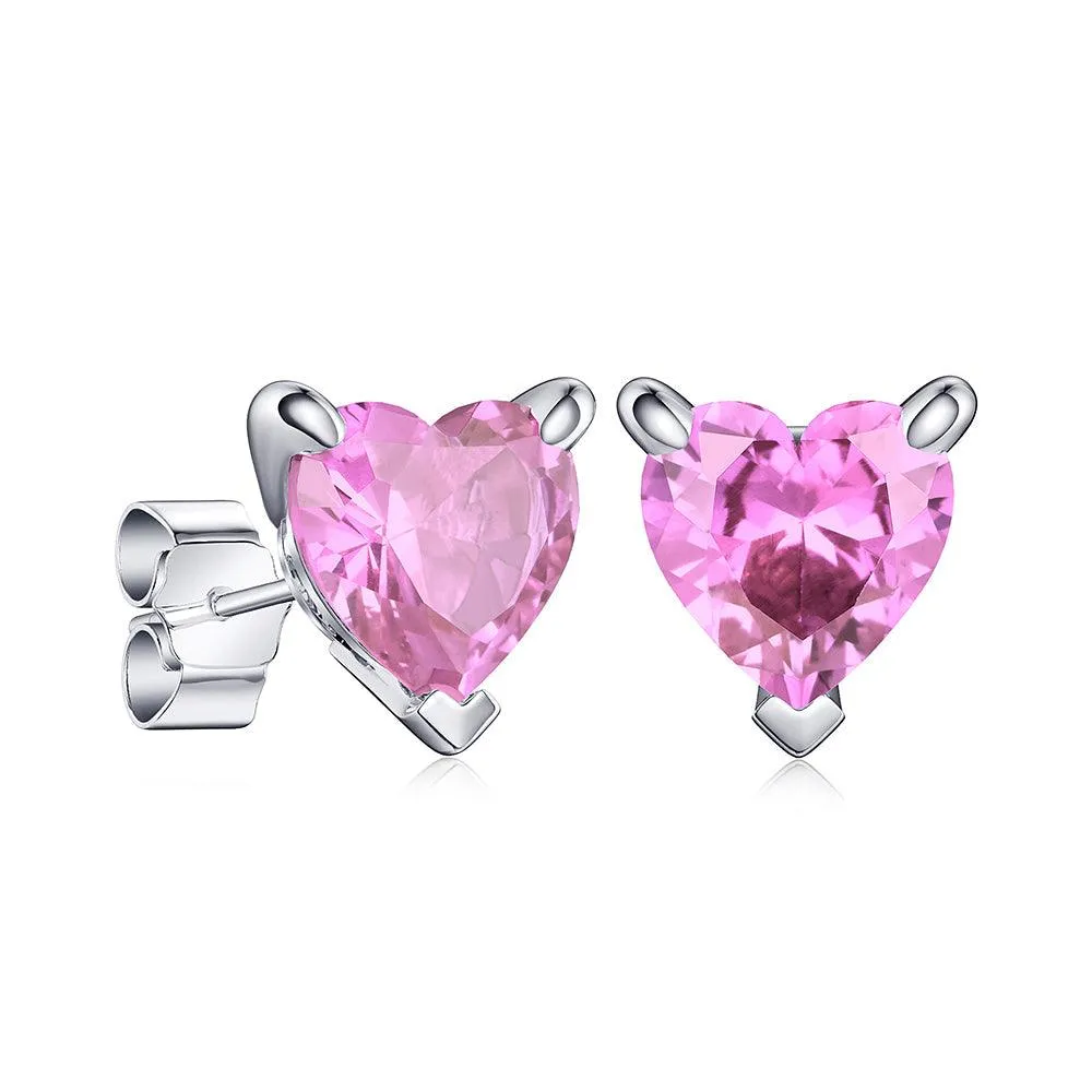 1 CT. Heart-Shaped Birthstone Gemstone Stud Earrings