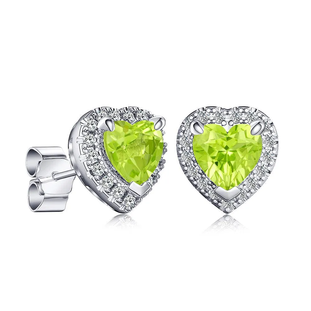 1 CT. Heart Shaped Birthstone Stud Earrings with Halo