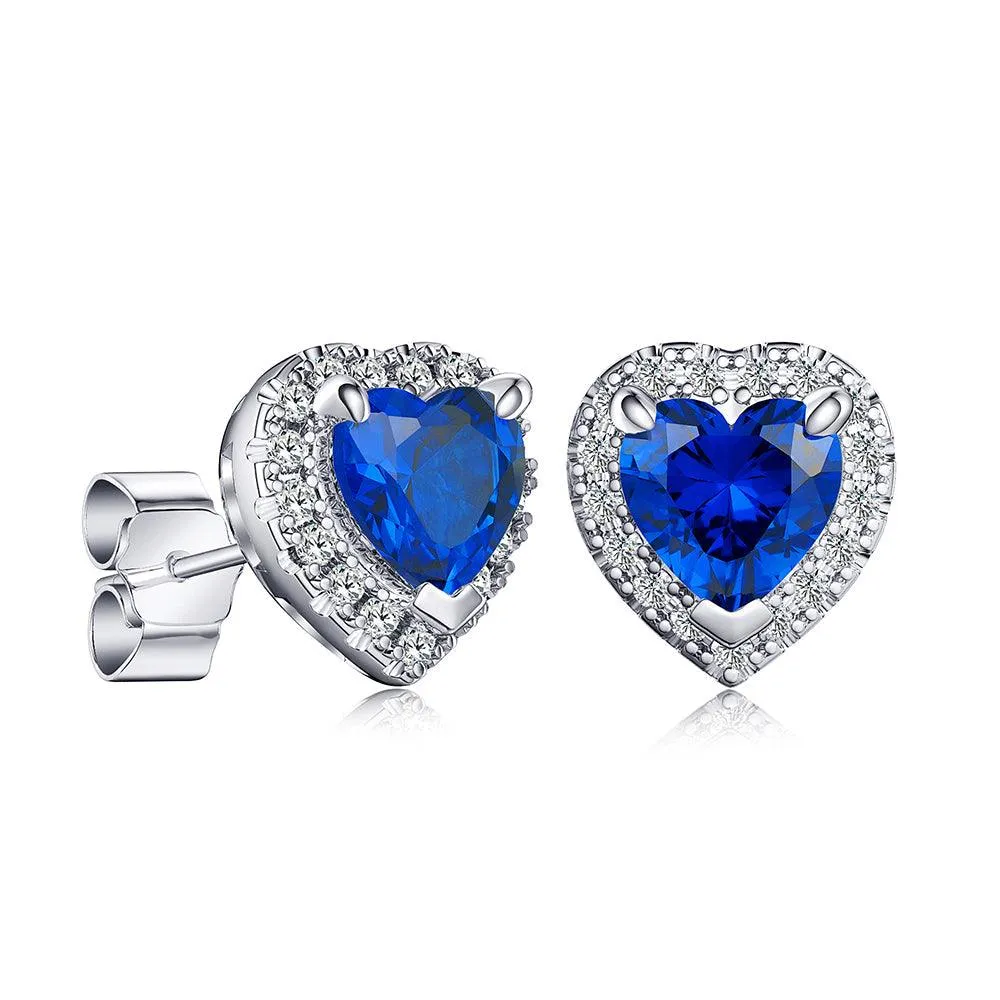 1 CT. Heart Shaped Birthstone Stud Earrings with Halo