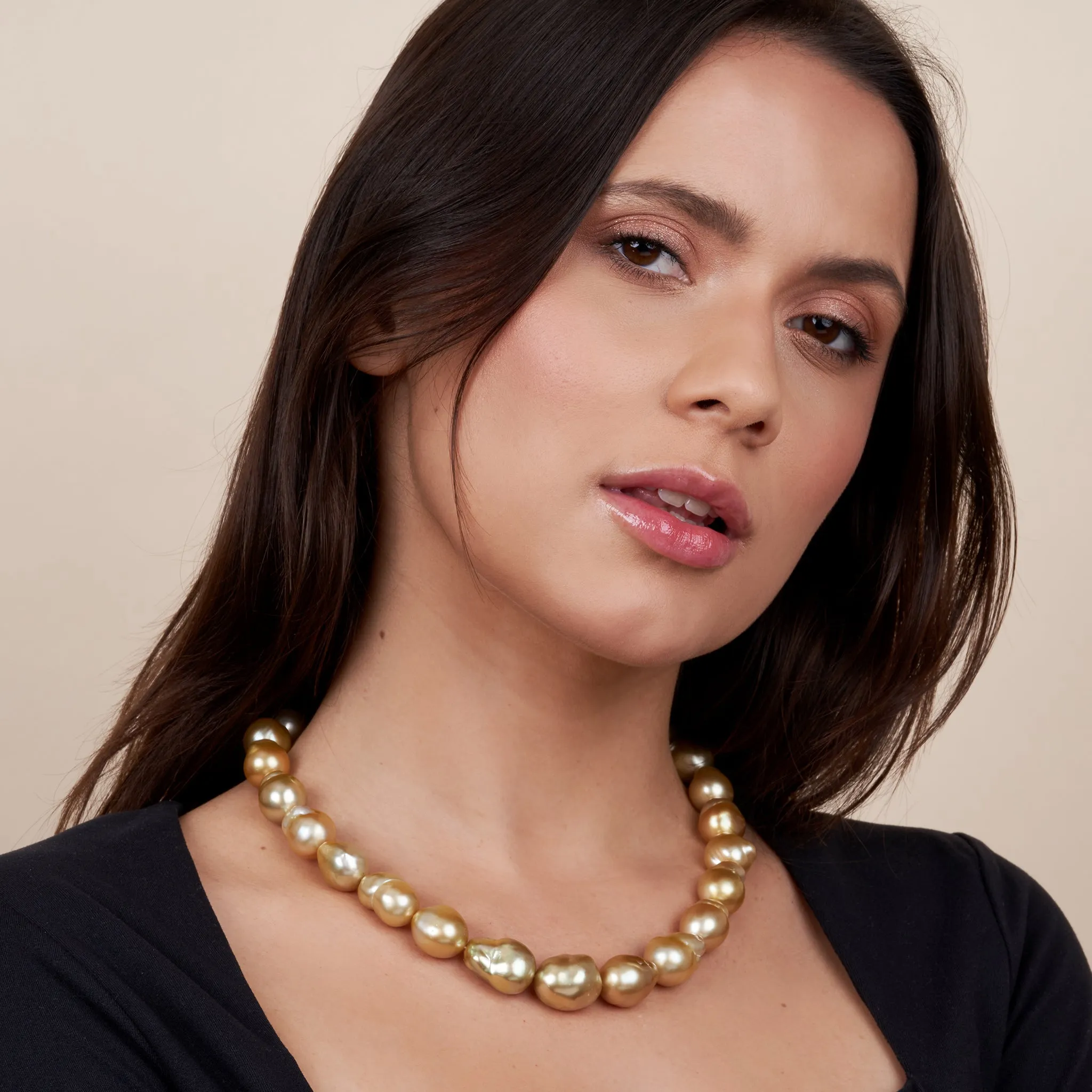 12.0-16.4 mm AAA Gold South Sea Baroque Pearl Necklace