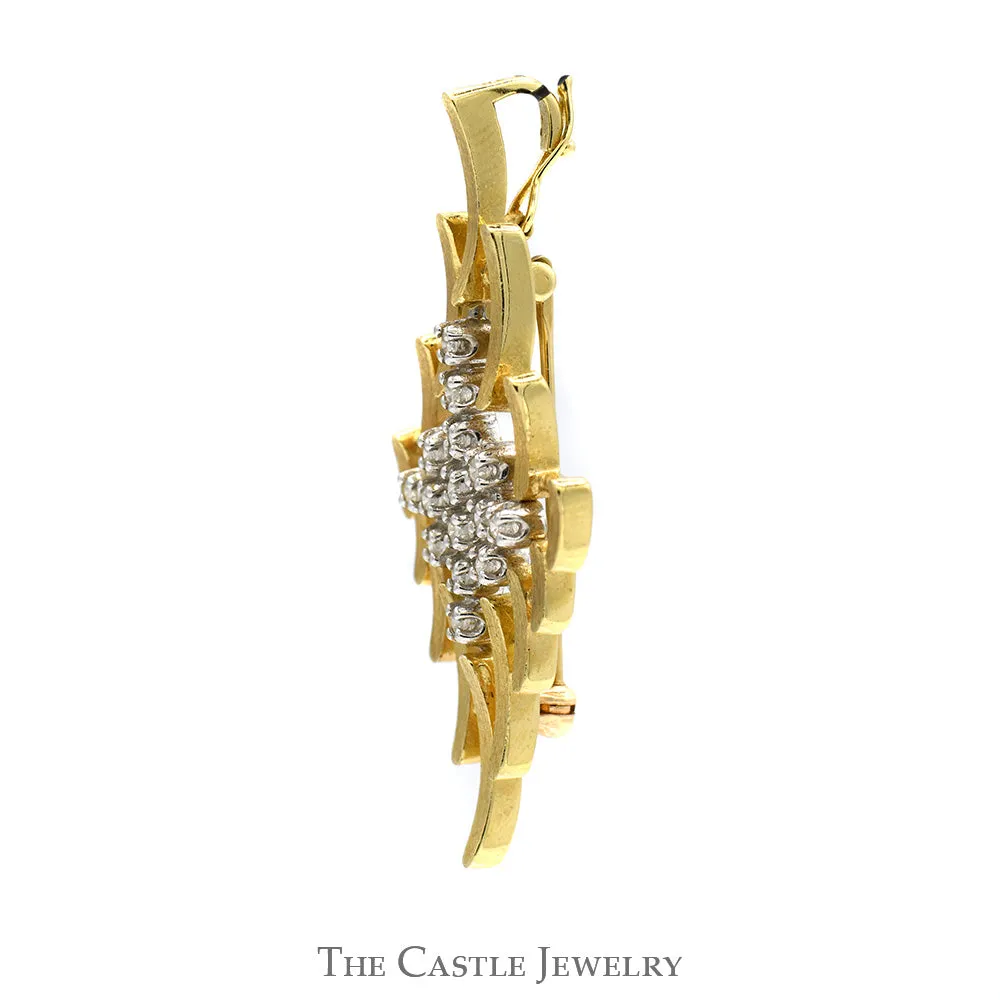 1/4cttw Diamond Cluster Geometric Broach Pendant in 14k Yellow Gold