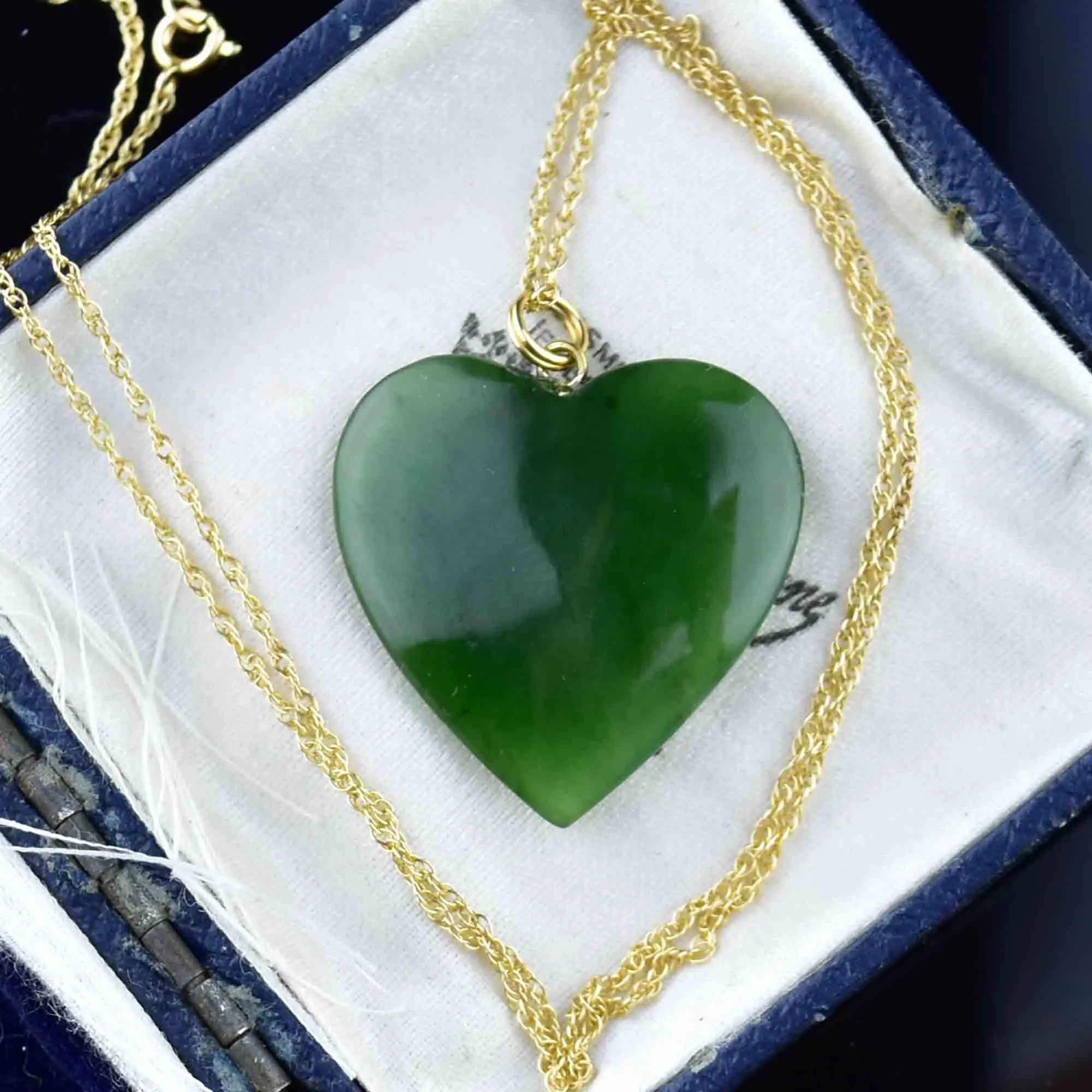 14K Gold Carved Jade Heart Pendant Necklace