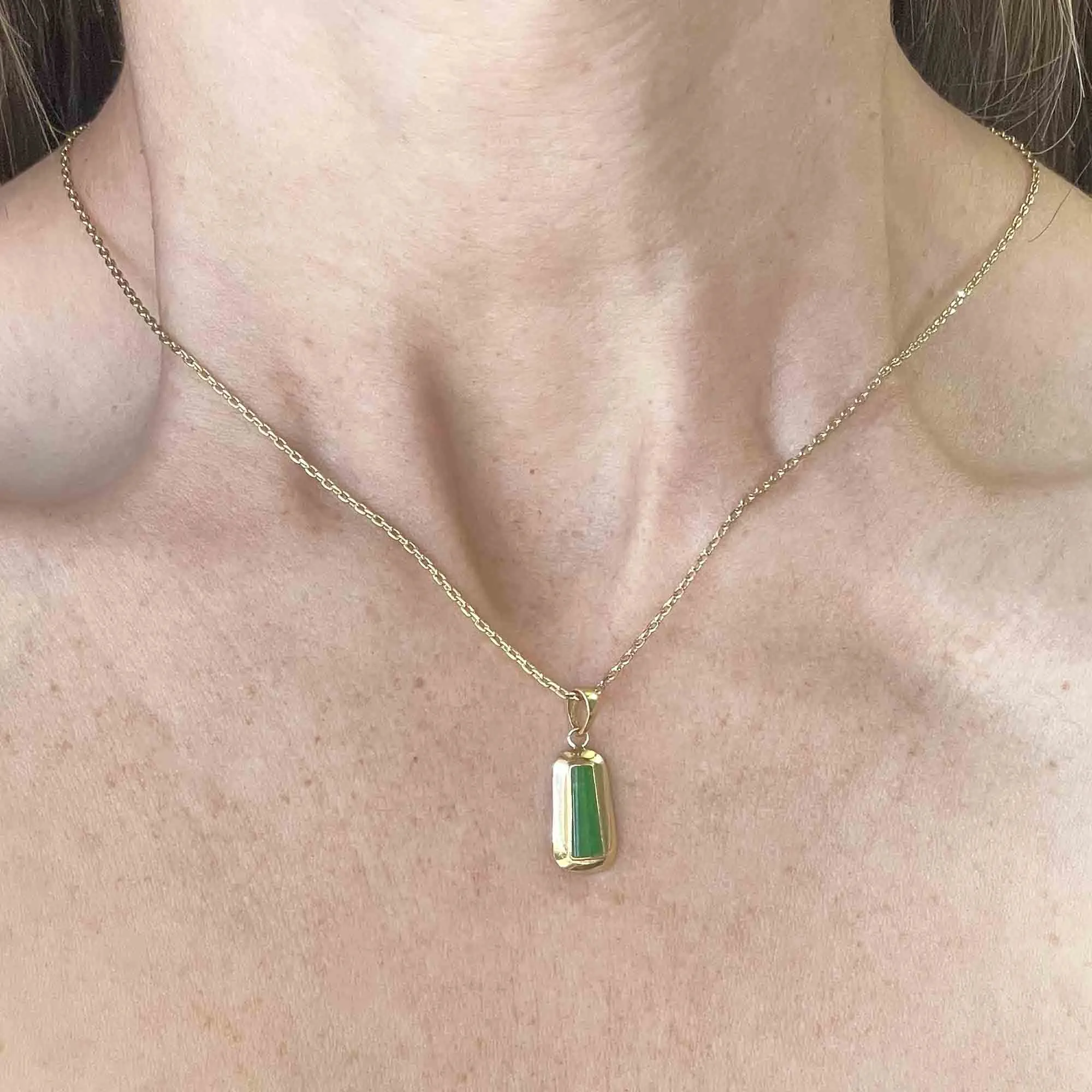 14K Gold Geometric Jade Pendant Necklace