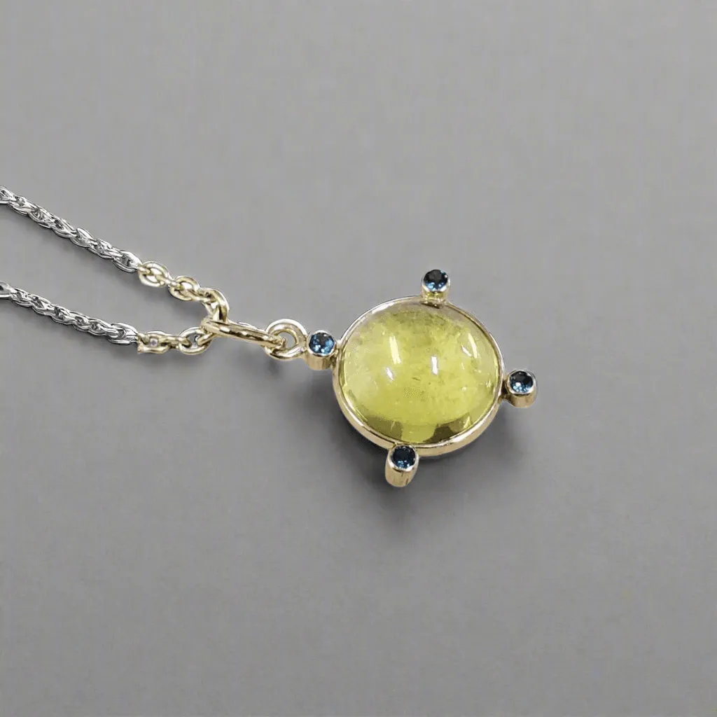 14k Gold Lemon Quartz & London Blue Topaz Pendant