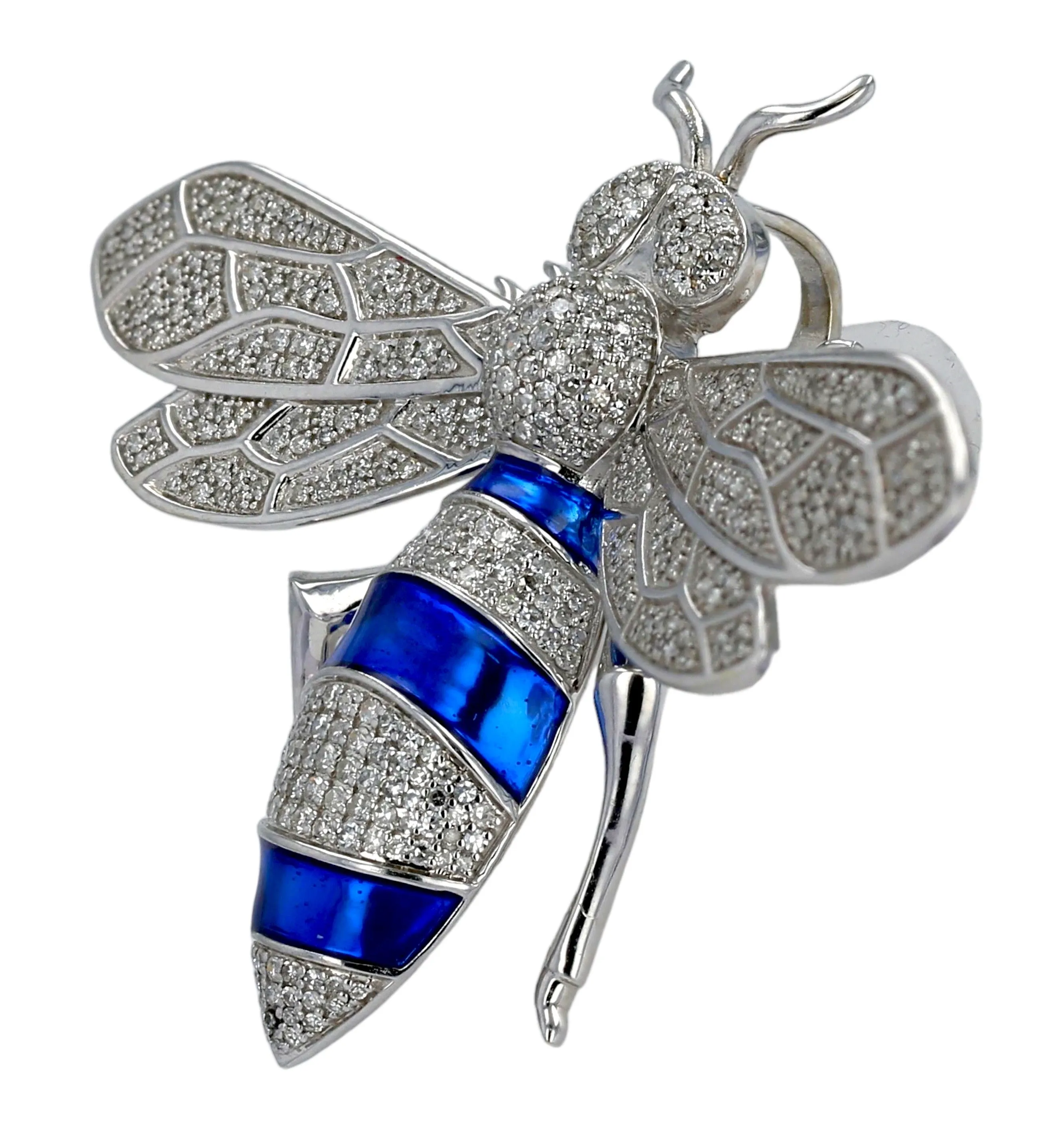 14K white gold diamond bee pendant