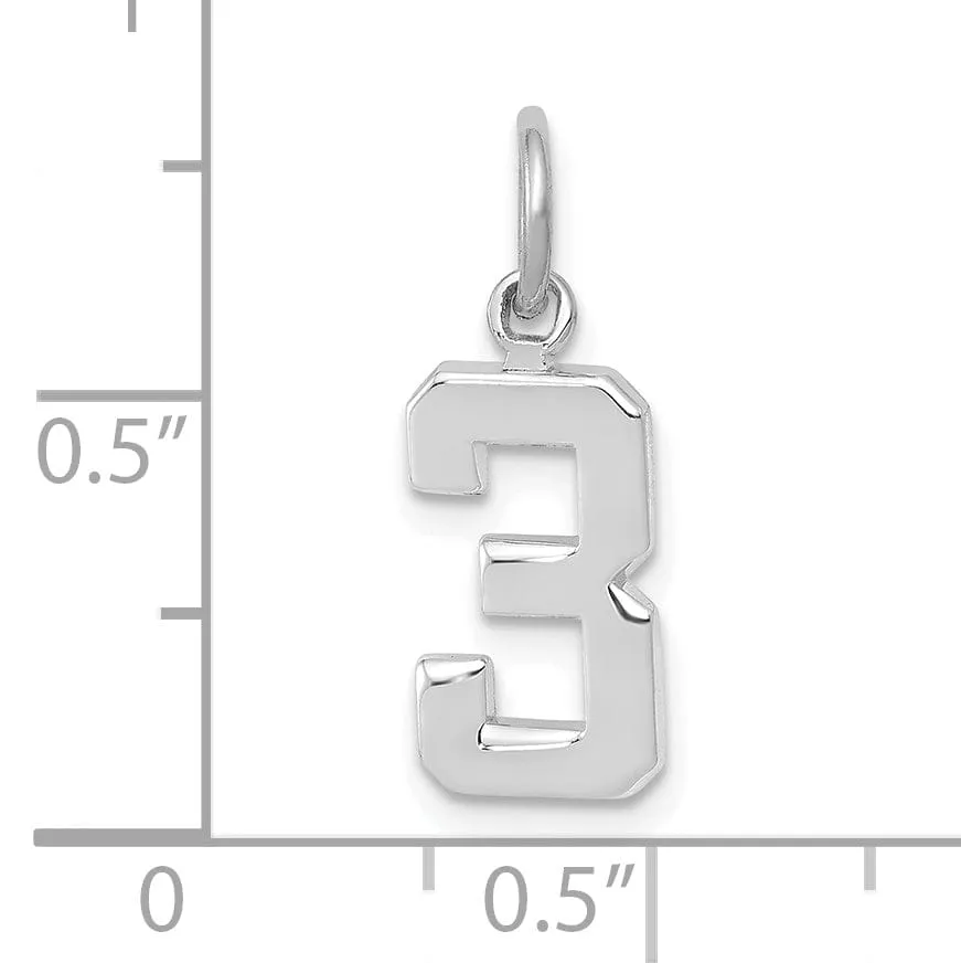 14k White Gold Polished Finish Small Size Number 3 Charm Pendant