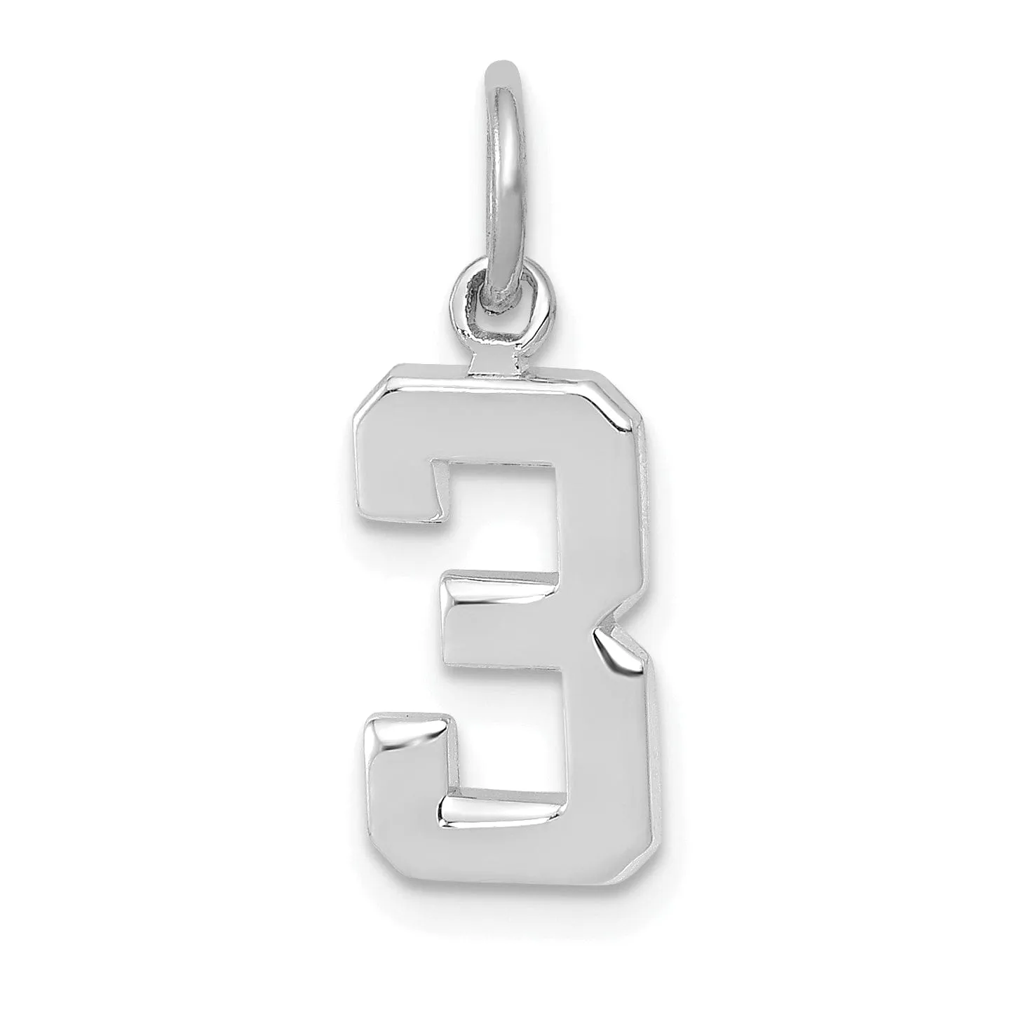 14k White Gold Polished Finish Small Size Number 3 Charm Pendant