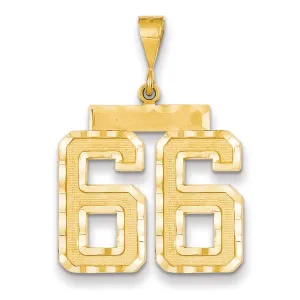 14k Yellow Gold Diamond Cut Texture Finish Large Size Number 66 Charm Pendant