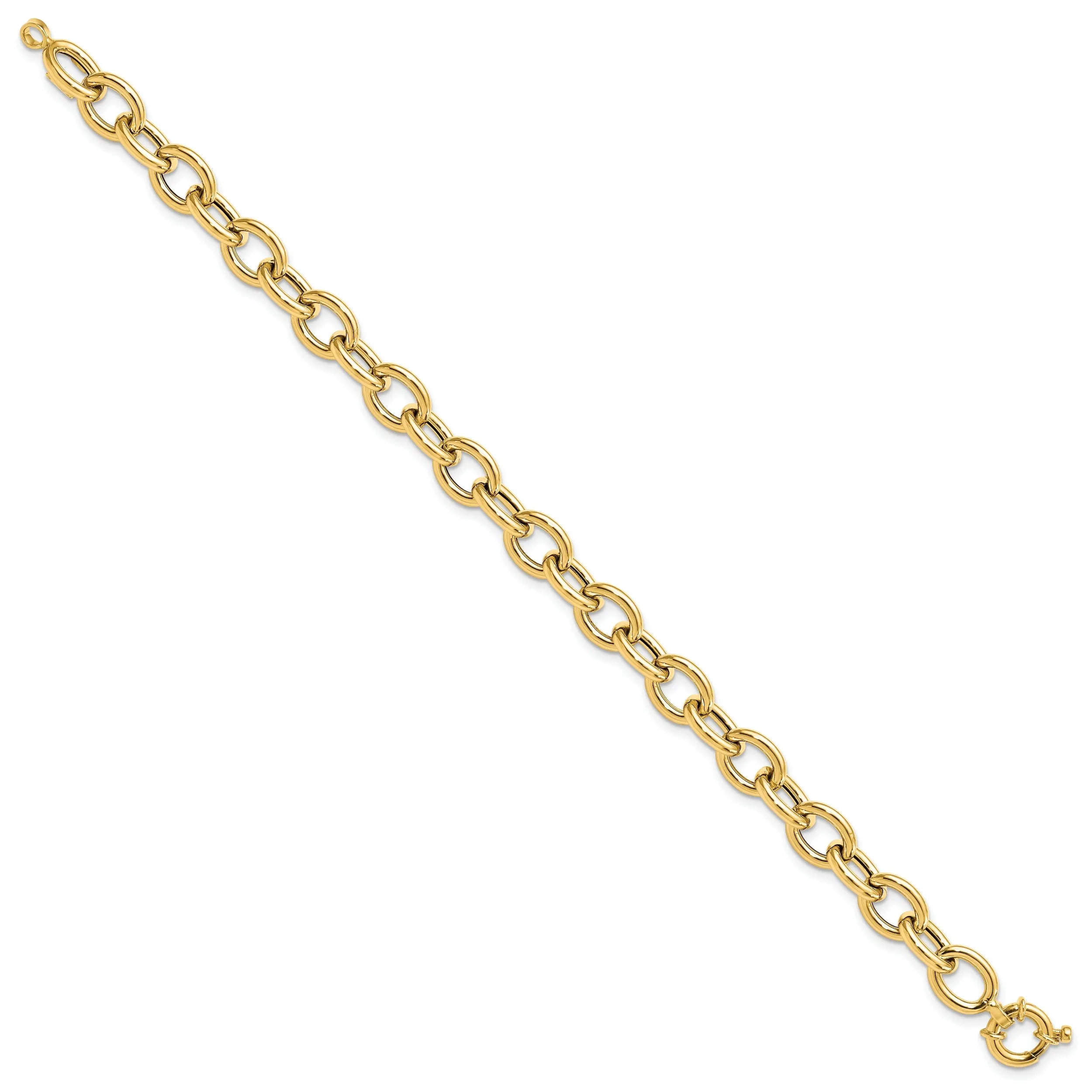 14k Yellow Gold Polish Cable Oval Link Bracelet