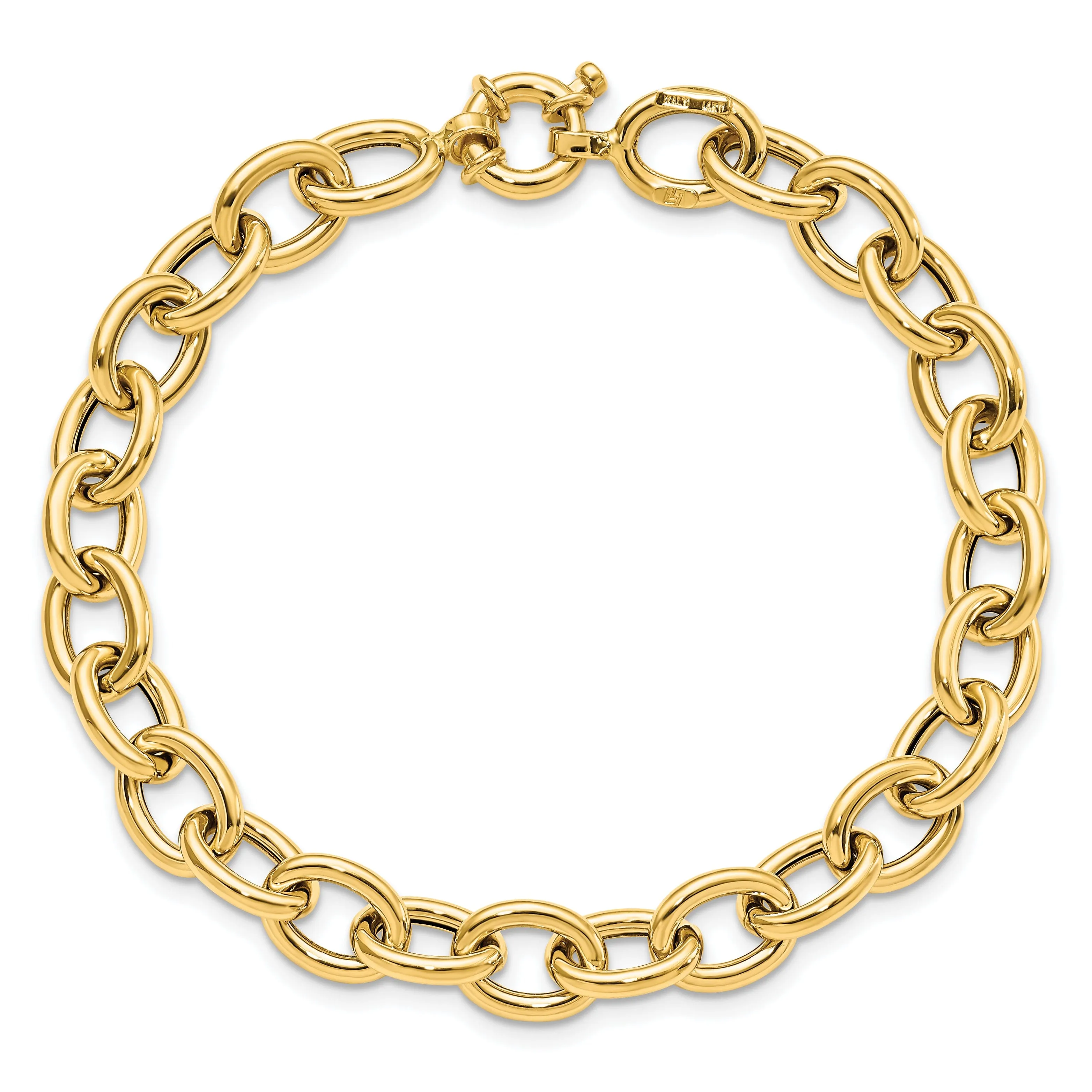 14k Yellow Gold Polish Cable Oval Link Bracelet