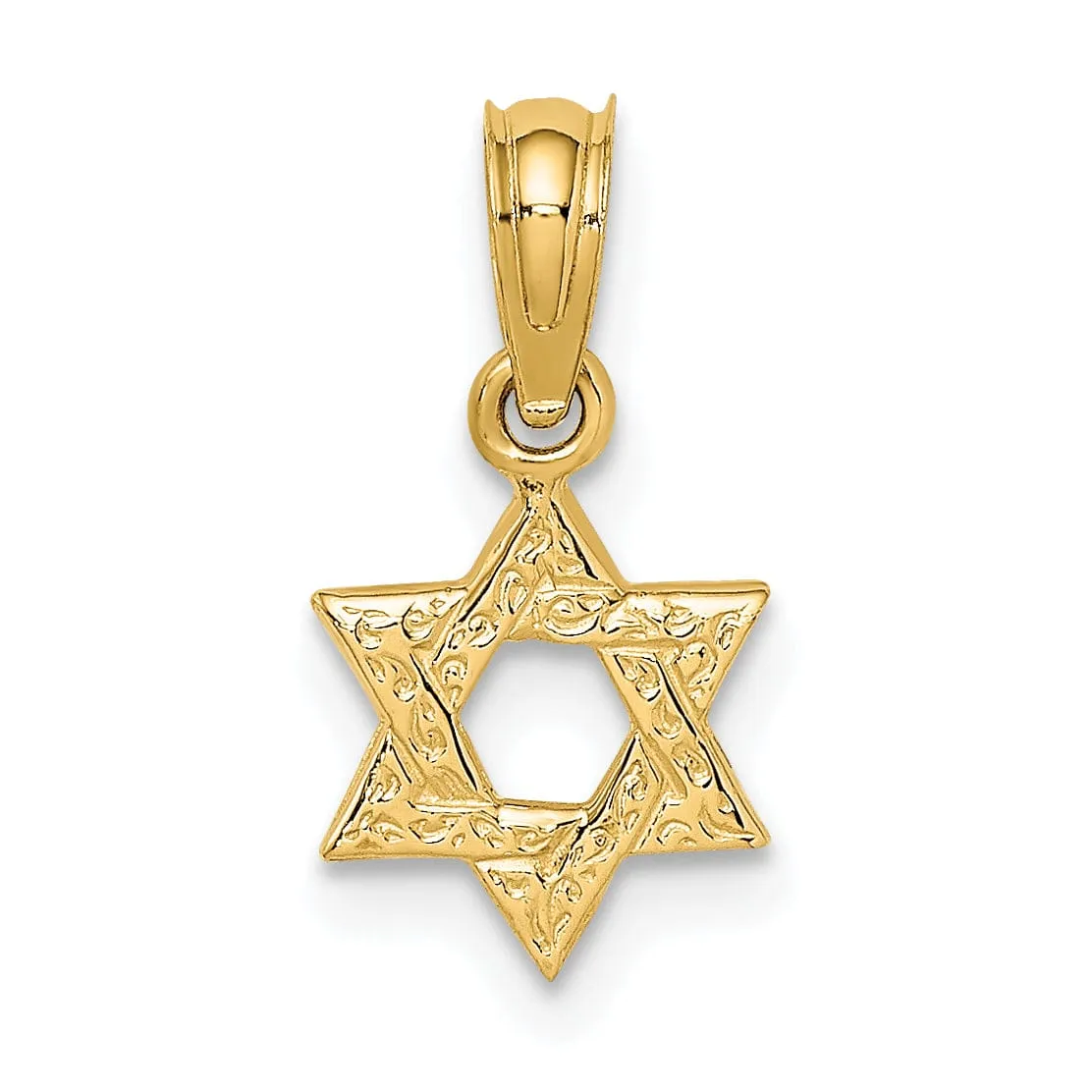 14K Yellow Gold Polish Swirls Finish Mini Small Star Of David Pendant