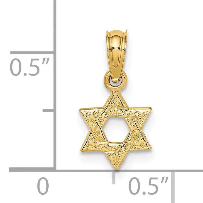 14K Yellow Gold Polish Swirls Finish Mini Small Star Of David Pendant