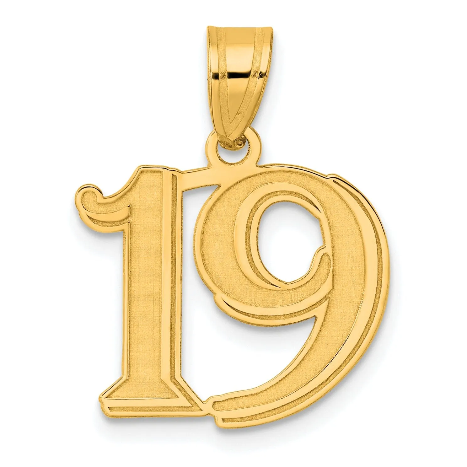 14k Yellow Gold Polished Etched Finish Number 19 Charm Pendant