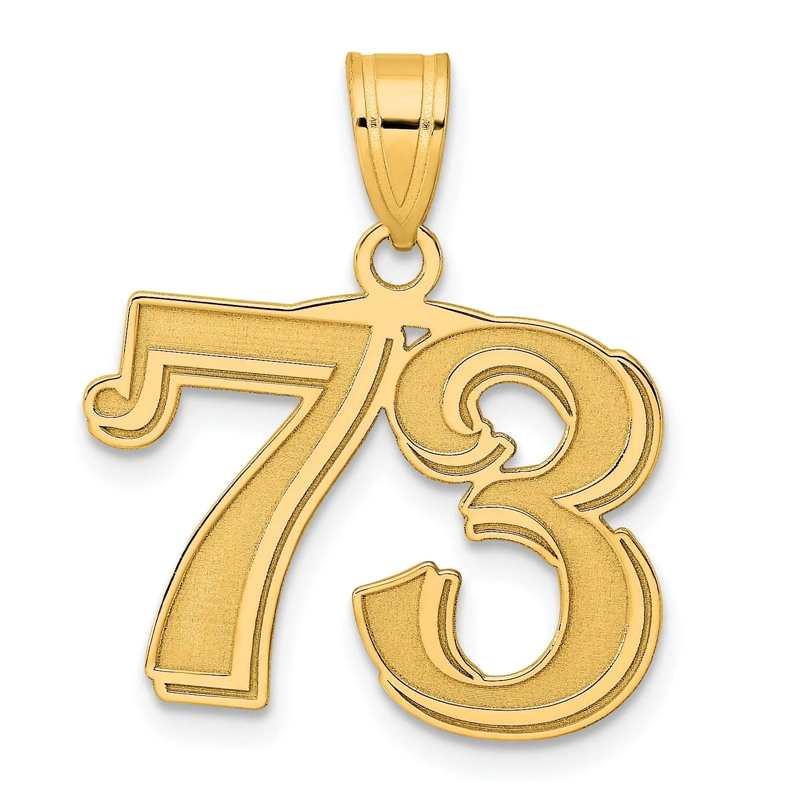 14k Yellow Gold Polished Etched Finish Number 73 Charm Pendant