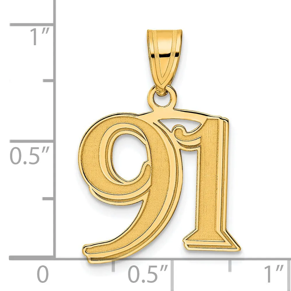 14k Yellow Gold Polished Etched Finish Number 91 Charm Pendant