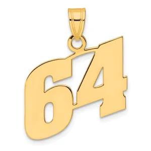 14k Yellow Gold Polished Finish Block Script Design Number 64 Charm Pendant