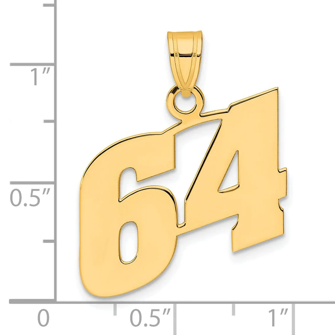 14k Yellow Gold Polished Finish Block Script Design Number 64 Charm Pendant