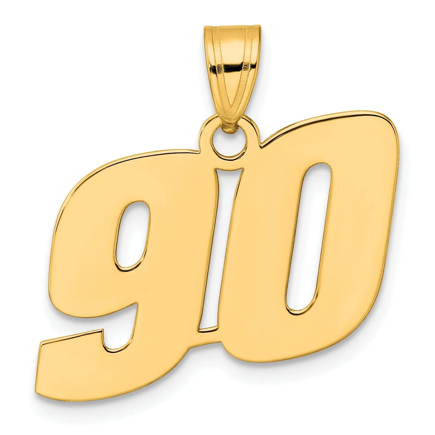 14k Yellow Gold Polished Finish Block Script Design Number 90 Charm Pendant