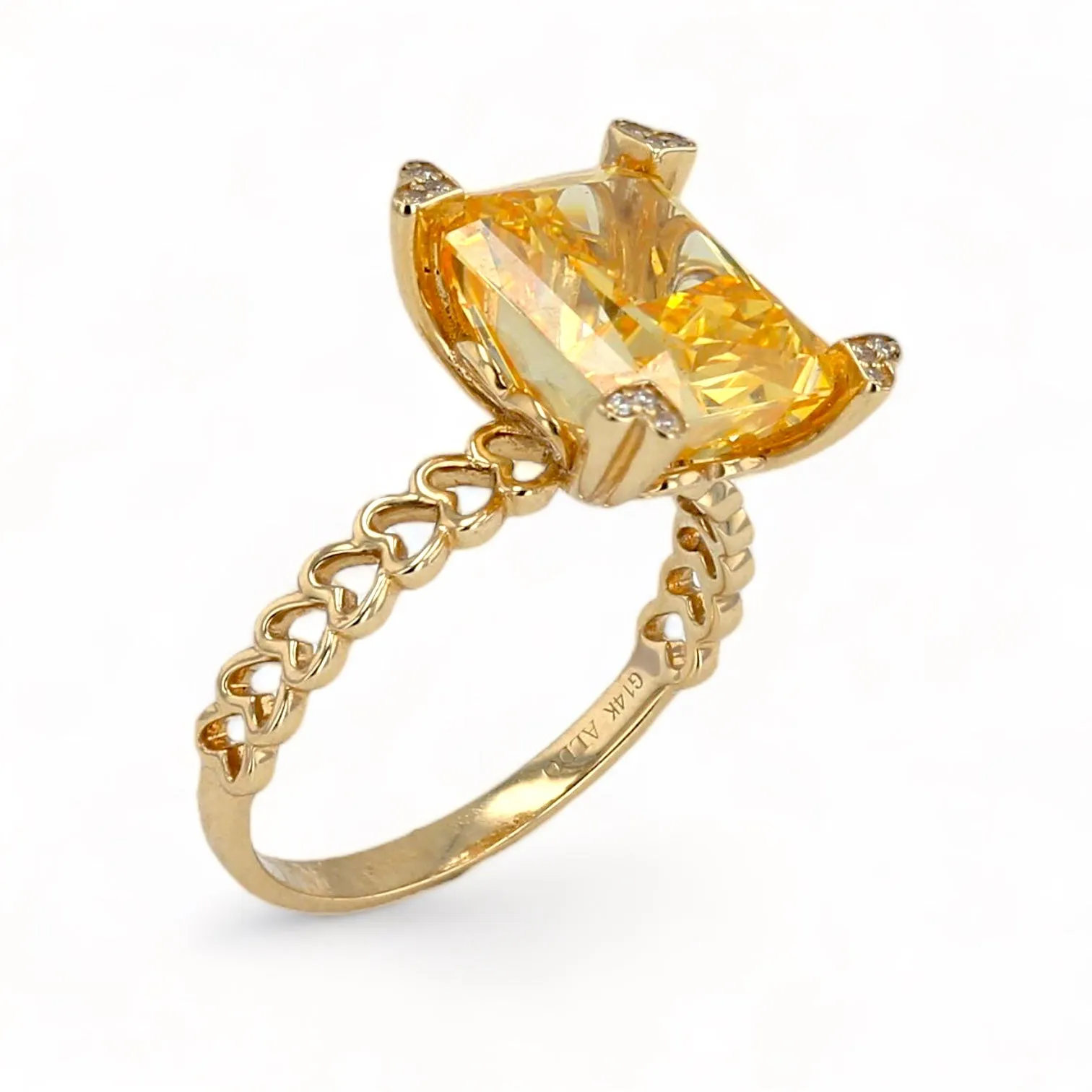 14K Yellow gold solitary quartz citrine cushion cut ring-224033