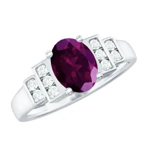 1.75 CT Rhodolite Solitaire Ring with Diamond Collar