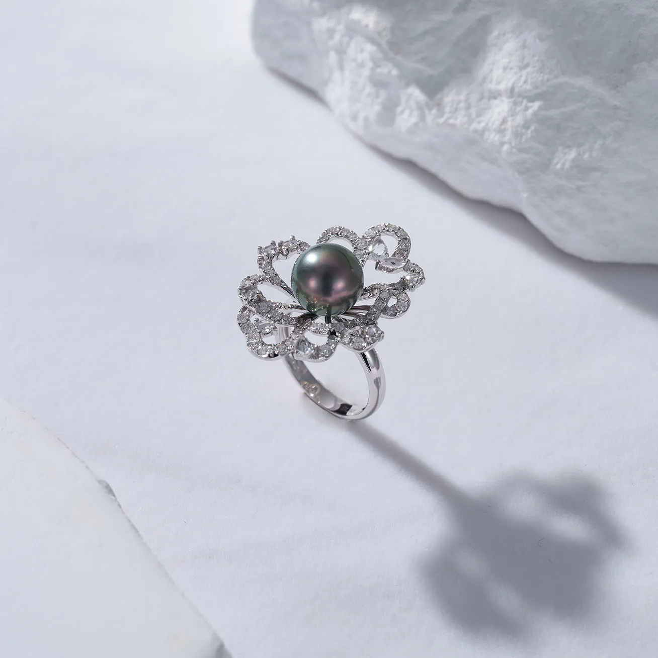 18K Diamond Tahitian Pearl Ring KR00060