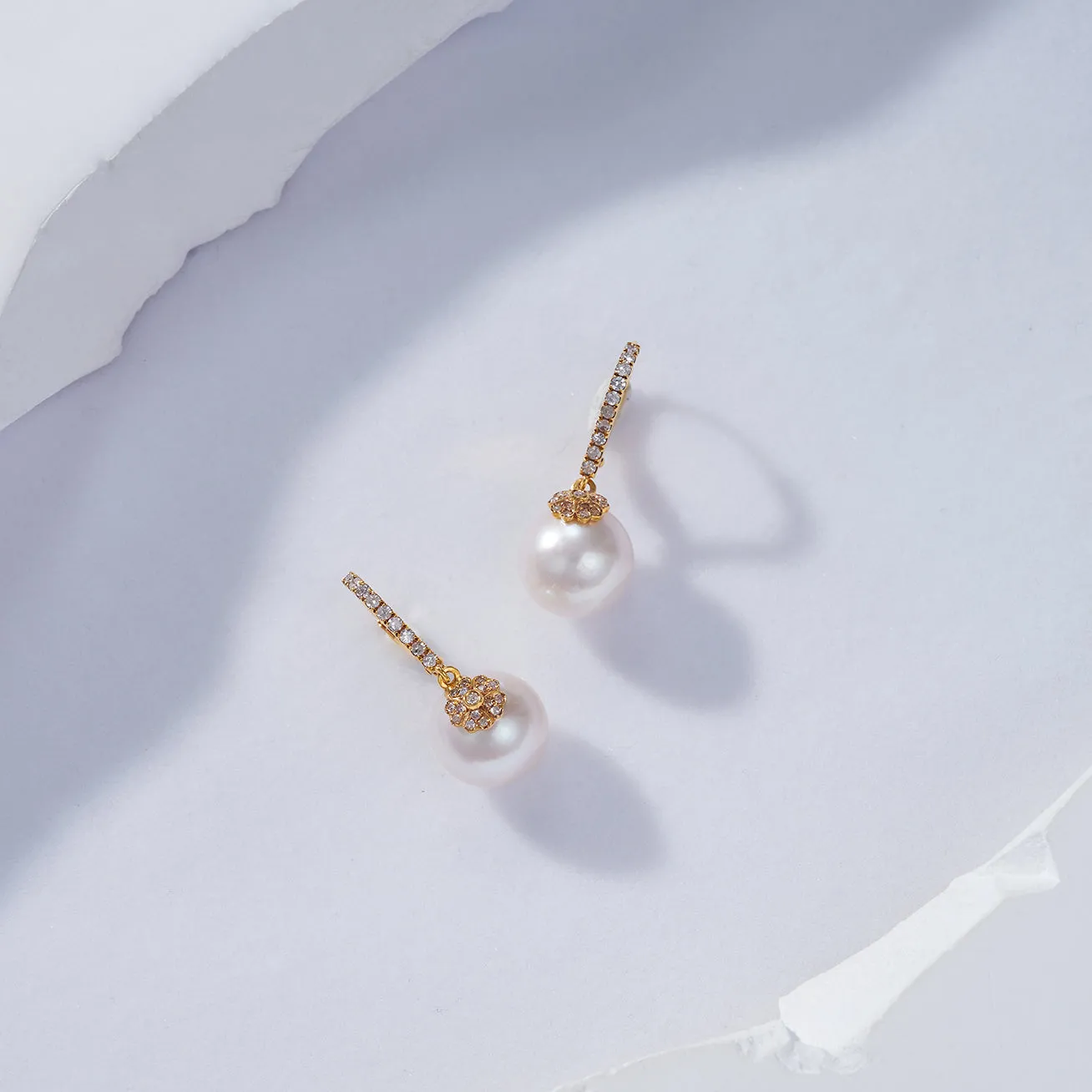 18K Solid Gold Edison Pearl Earrings KE00139