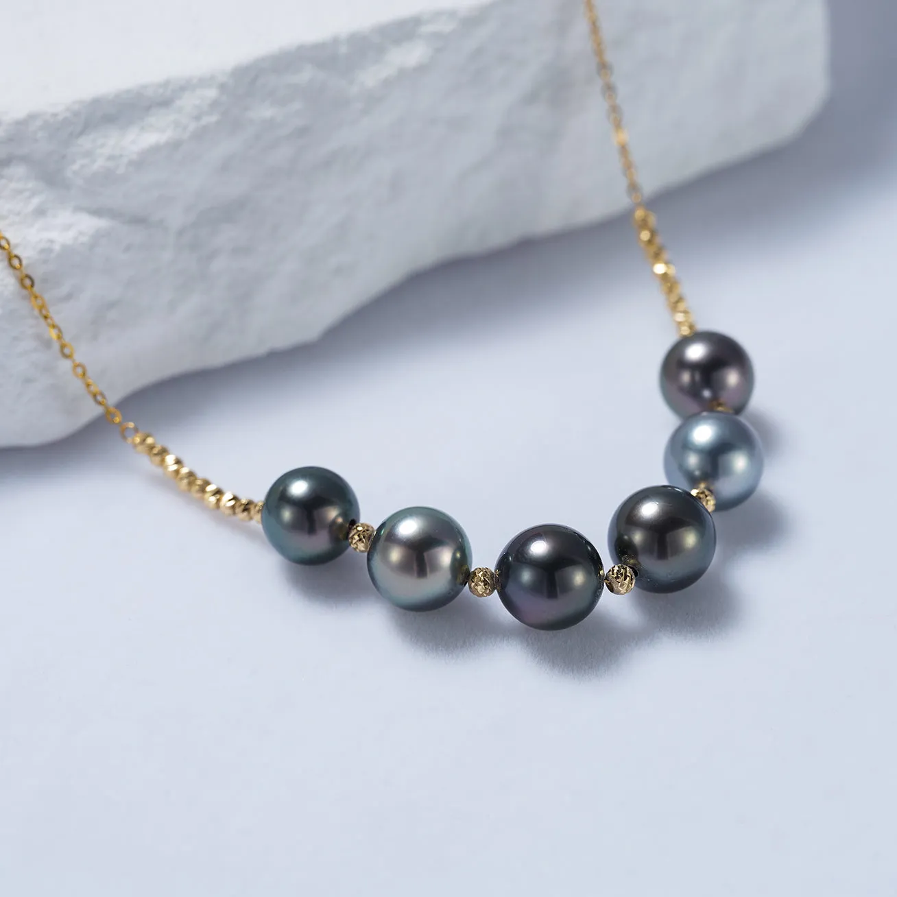 18k Solid Gold Tahitian Pearl Necklace KN00195