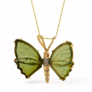 18K Yellow Gold Butterfly Pendant with Diamonds and Peridot Wings - 18049