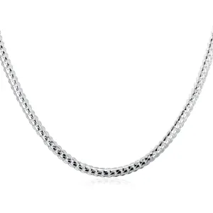 20 inch Fancy Edged Herringbone Sterling Silver Necklace for Woman