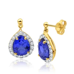 9ct Yellow Gold Created Sapphire   Cubic Zirconia Drop Earrings