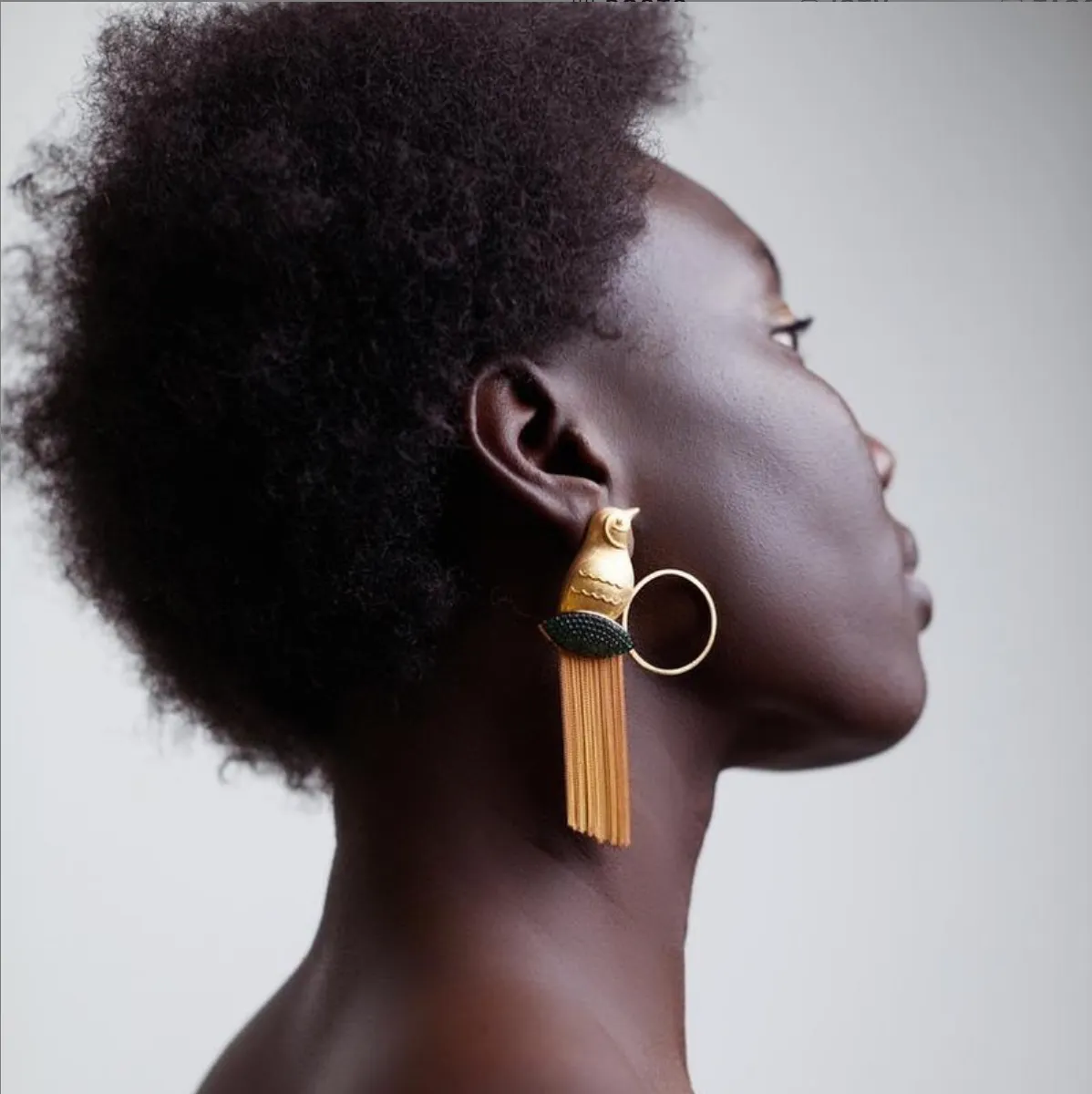 AMMANNI Pavé Mix and Match Bird and Hoop Statement Earrings with Tassels in Vermeil Gold