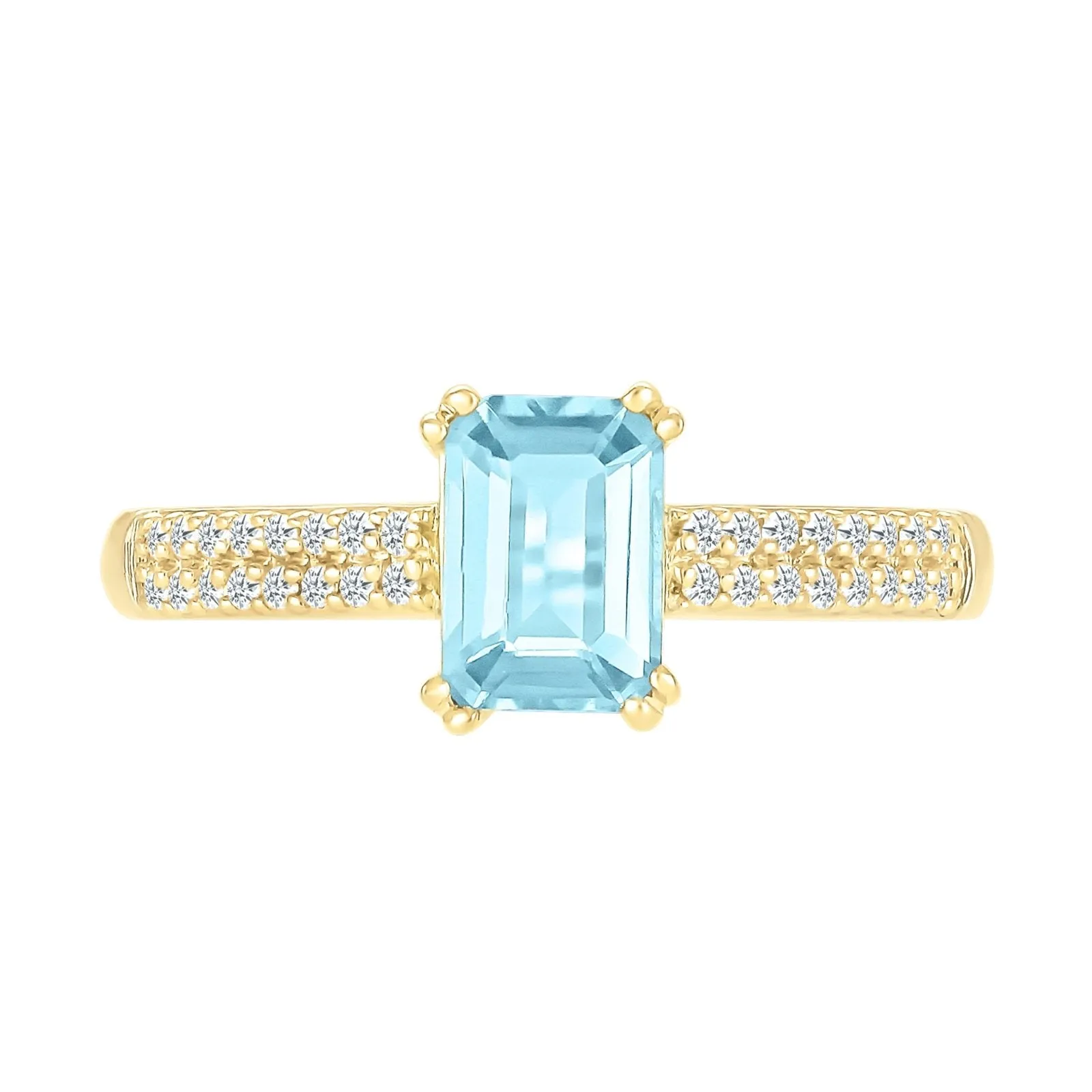 Aquamarine Solitaire Ring on White Sapphire Band