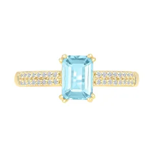 Aquamarine Solitaire Ring on White Sapphire Band