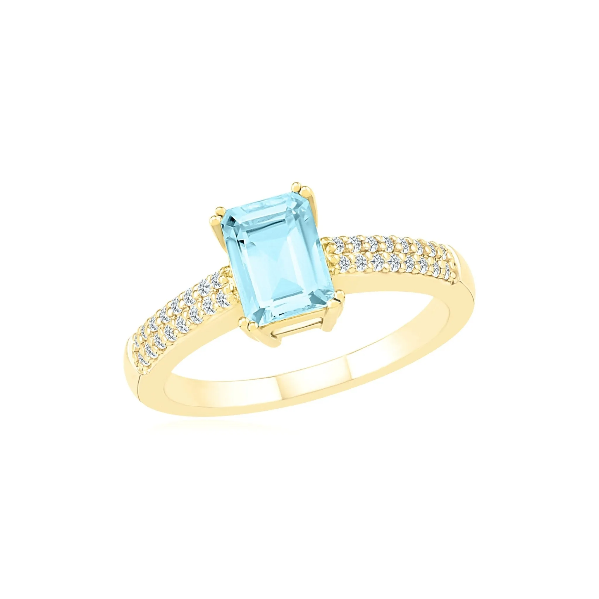 Aquamarine Solitaire Ring on White Sapphire Band