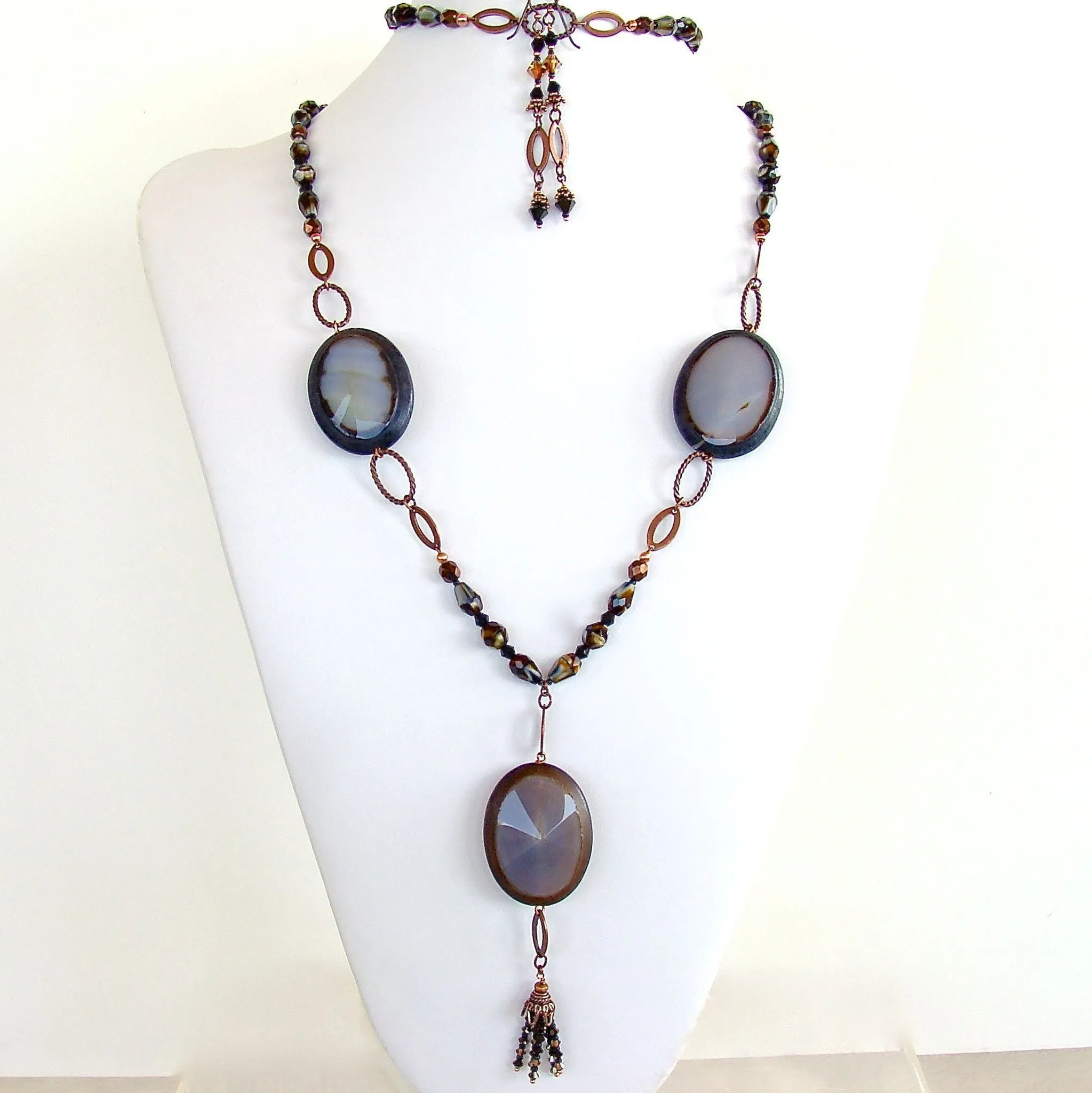 Autumn Bluff: 42" Blue Agate Necklace Set