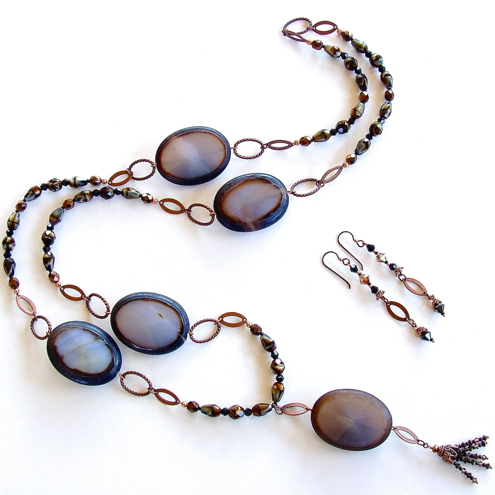 Autumn Bluff: 42" Blue Agate Necklace Set