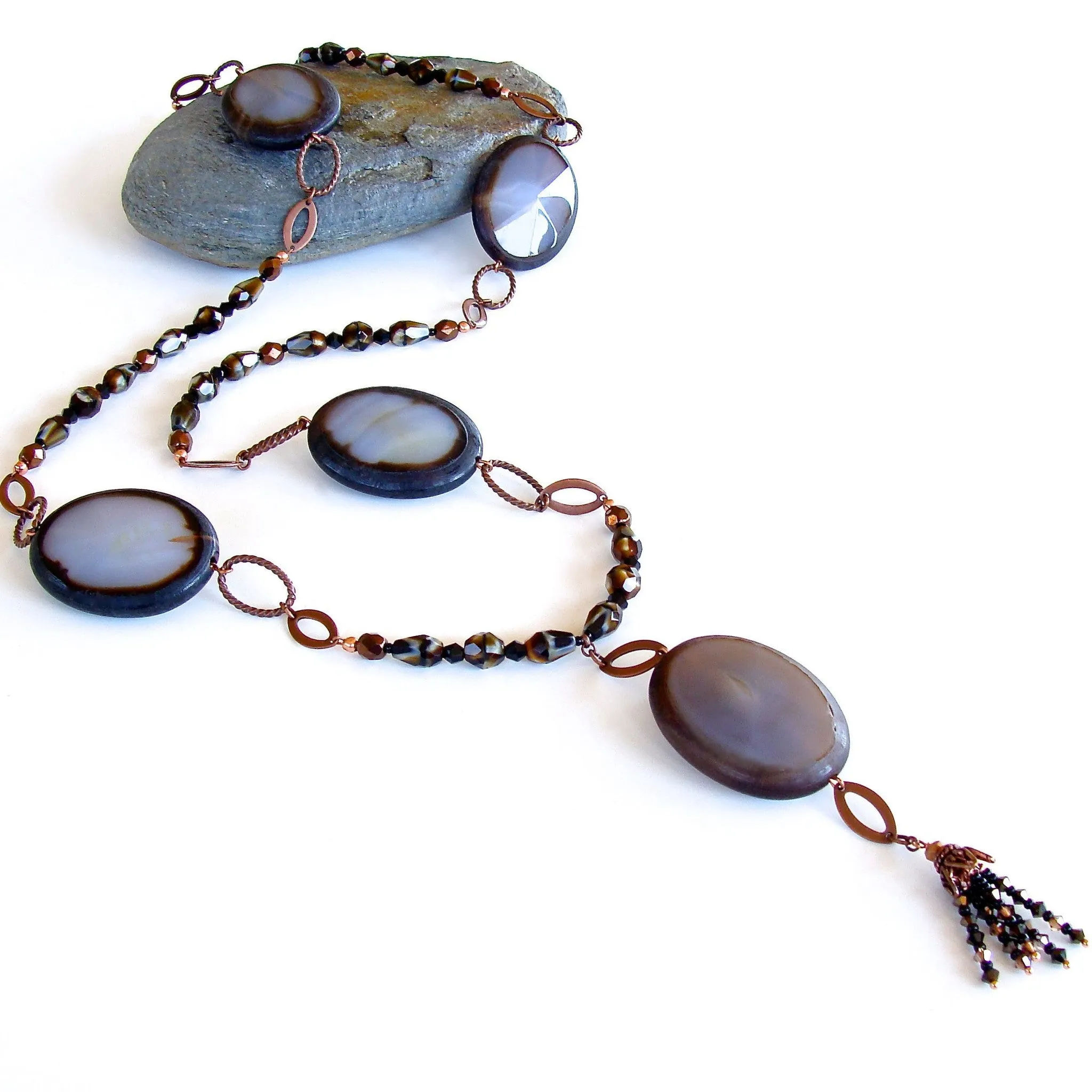 Autumn Bluff: 42" Blue Agate Necklace Set