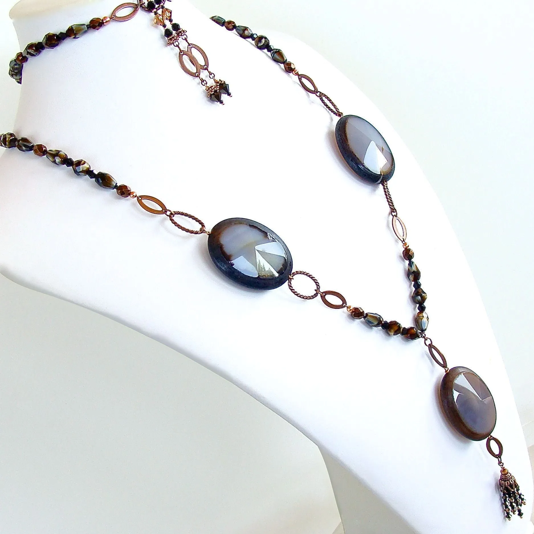 Autumn Bluff: 42" Blue Agate Necklace Set