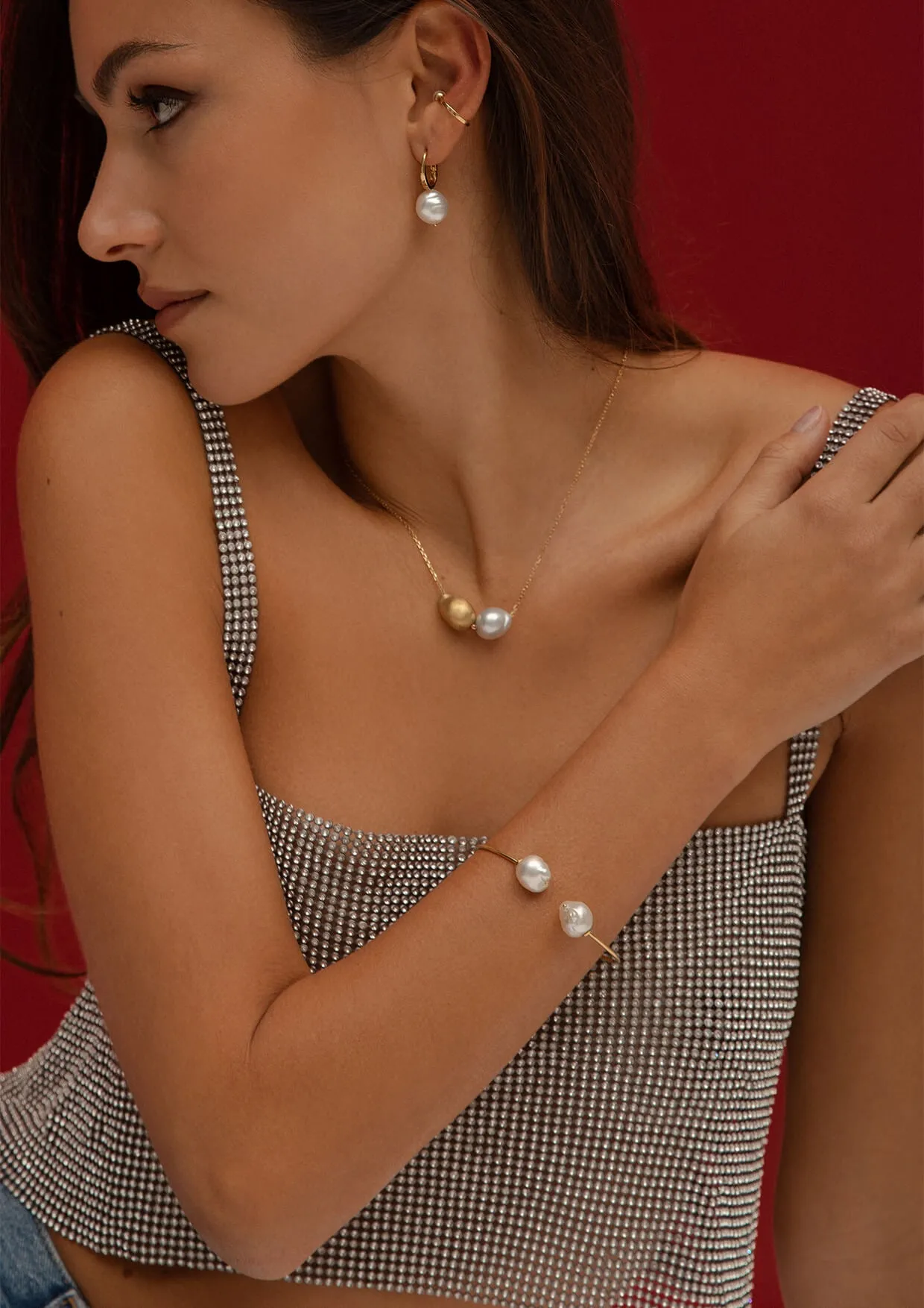 Baroque Gold Pearl Open Bracelet