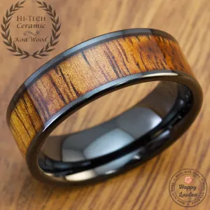 Black Titanium Ring [8mm width] Hawaiian Koa Wood