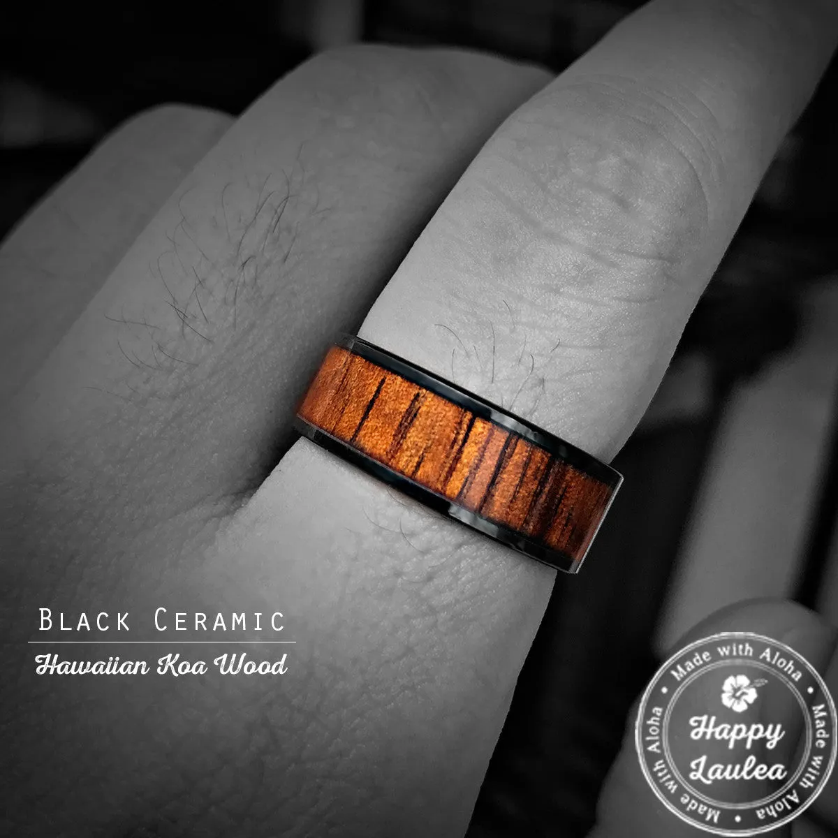 Black Titanium Ring [8mm width] Hawaiian Koa Wood