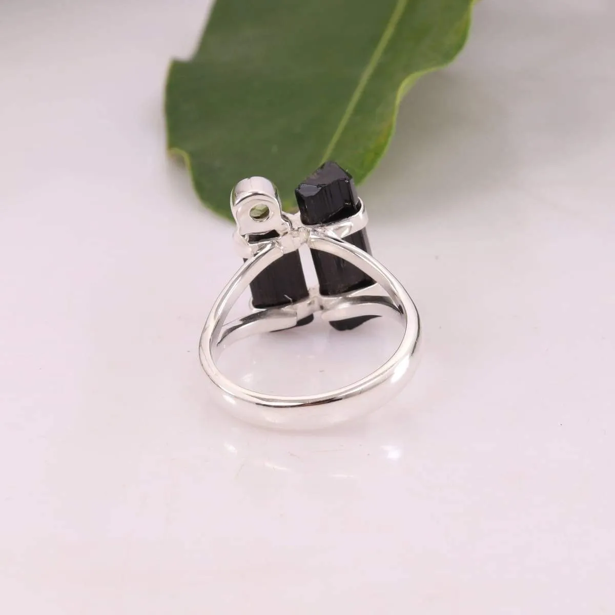 Black Tourmaline, Peridot 925 Sterling Silver Ring, Handmade Jewelry, Crystal,Unisex Tourmaline Ring, Birthstone