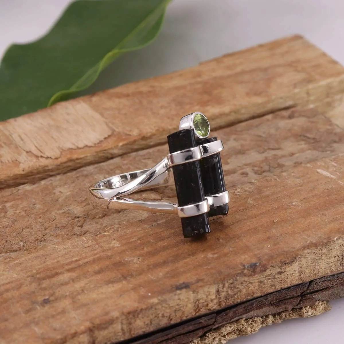 Black Tourmaline, Peridot 925 Sterling Silver Ring, Handmade Jewelry, Crystal,Unisex Tourmaline Ring, Birthstone