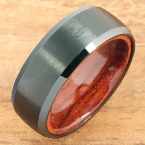 Black Tungsten Koa Wood Double Ring Brush Finished Beveled Edge 8mm