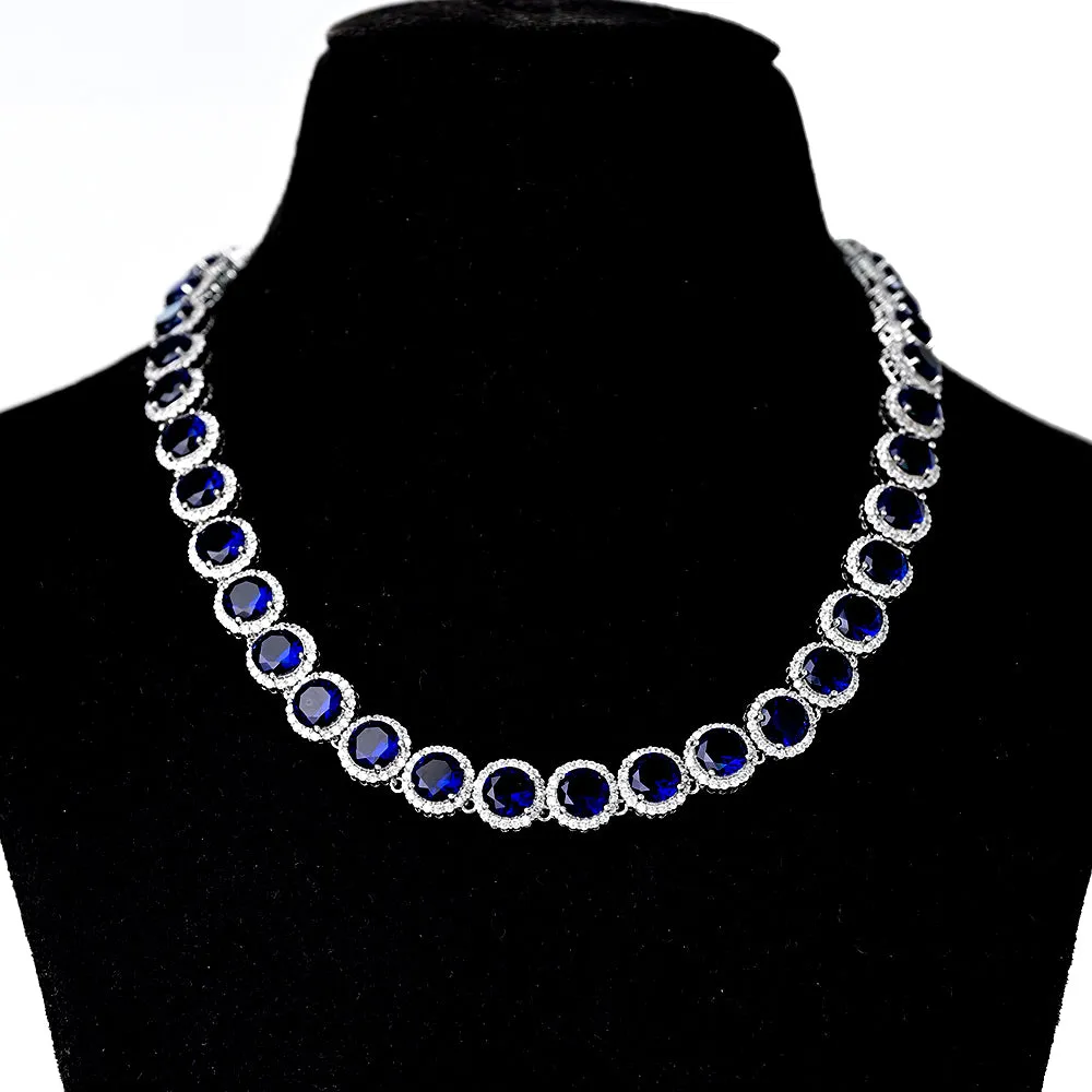 Blue Brilliant Cut Diamond Royal Necklace Set