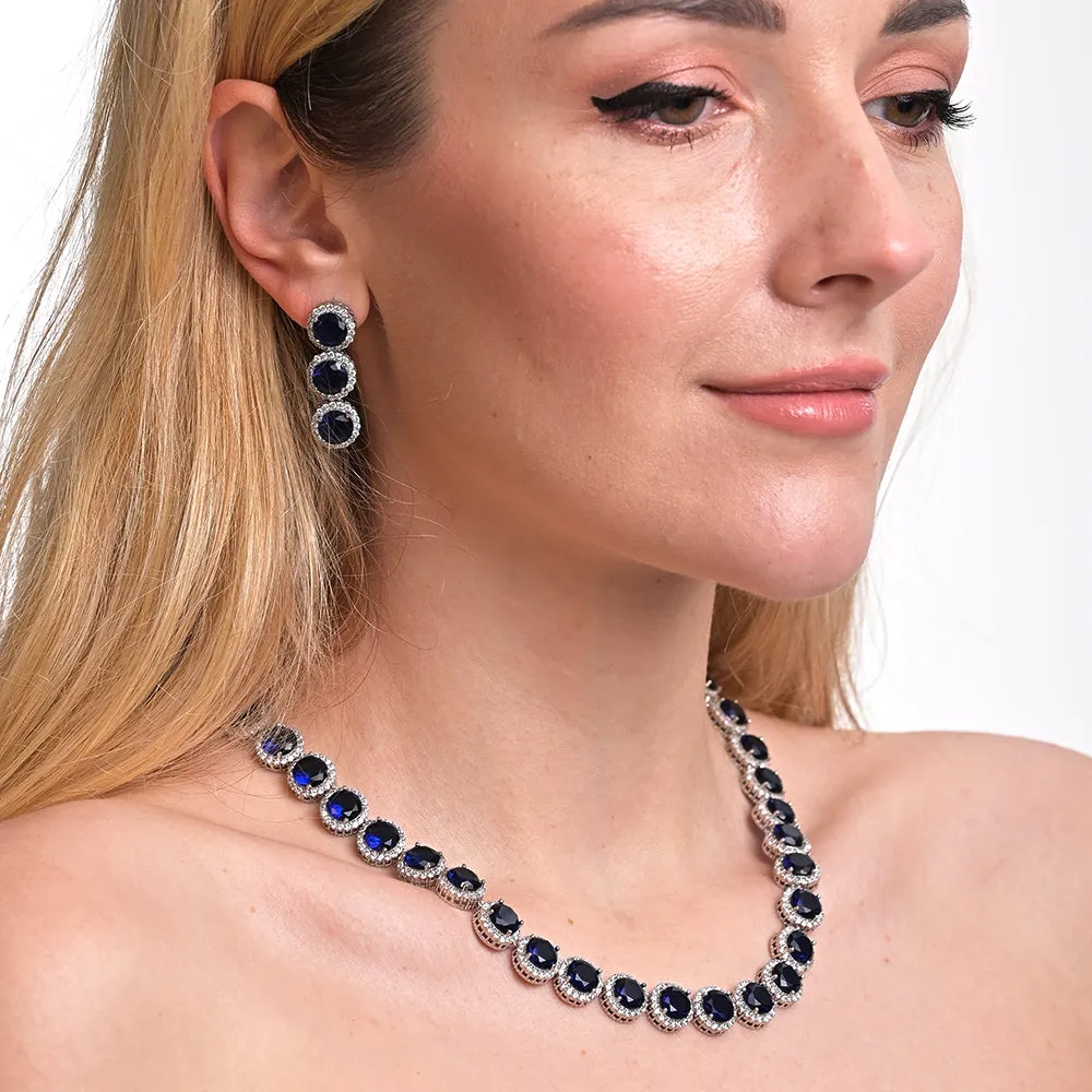 Blue Brilliant Cut Diamond Royal Necklace Set